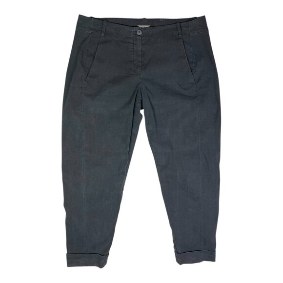 Annette Gortz Size 42 (US 12) Black Cuffed Pants Stretch Linen Blend - Picture 1 of 9